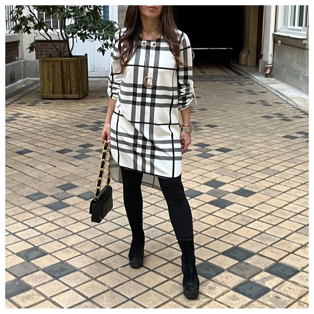 09 PARIS CHIC PLAID TUNIC TOP DRESS - Picture 3 of 7